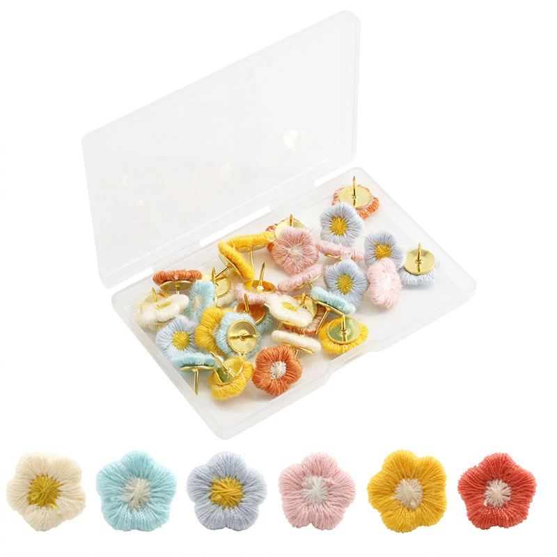 30 цветных вышитых цветов Золотая плоская головка Кнопочка Пробковая доска Доска объявлений Фото стены ins Кнопочка I-pin