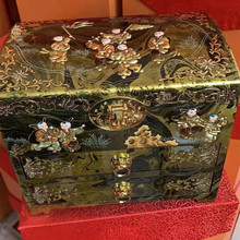 传统漆器饰品盒高堆漆工艺手绘梳妆盒带锁抽屉镜子卸妆盒新娘礼盒