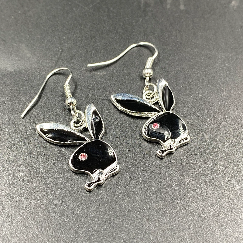Кролик клип-уши серьги, нержавеющая сталь, кристалл из rhinestone, панк-хип-хоп стиль, без прокола