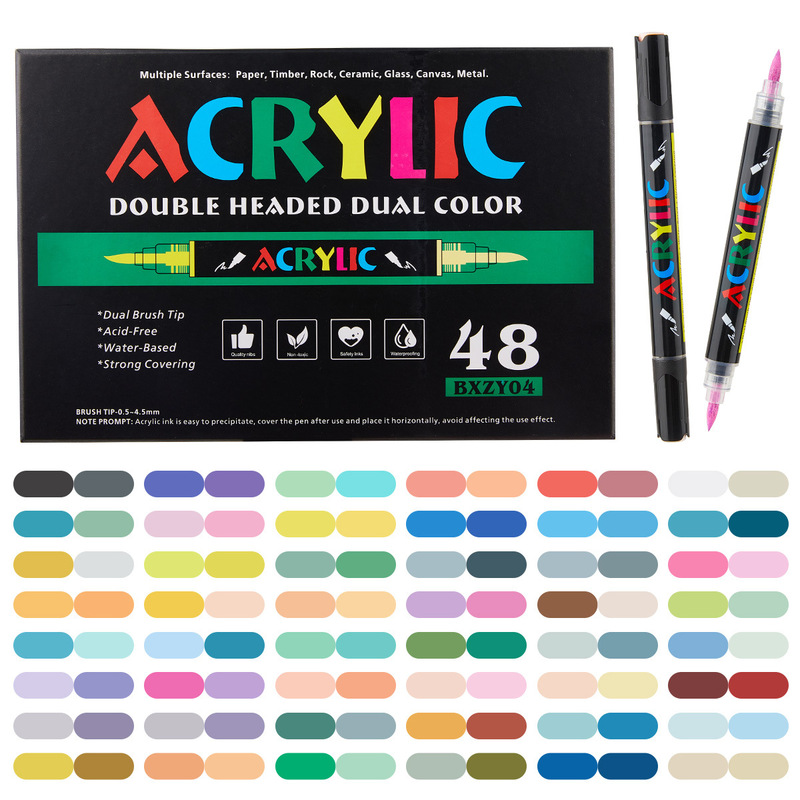 Acrylic Marker双头双色马克笔学生美术绘画丙烯直液式软头120色|undefined