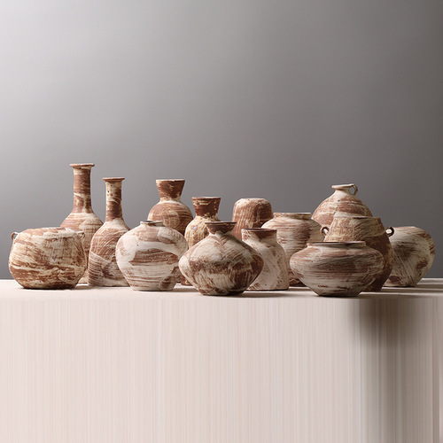 Wabi-sabi style small terracotta jar, guesthouse interior decoration, creative floral vases for living room and tea room, rustic terracotta desk ornaments