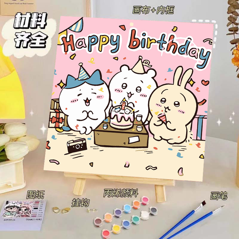 Pintura al óleo digital de bricolaje, dibujos animados para niños, pinturas para colorear hechas a mano, lindos puestos de animación curativos, comercio exterior transfronterizo