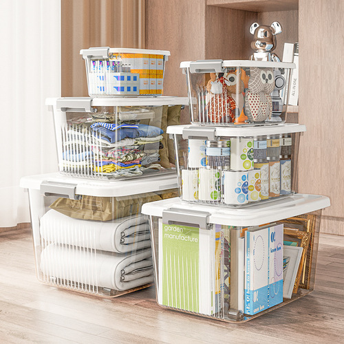 Transparent plastic storage box household extra large clothing storage box thickened debris storage box desktop storage box