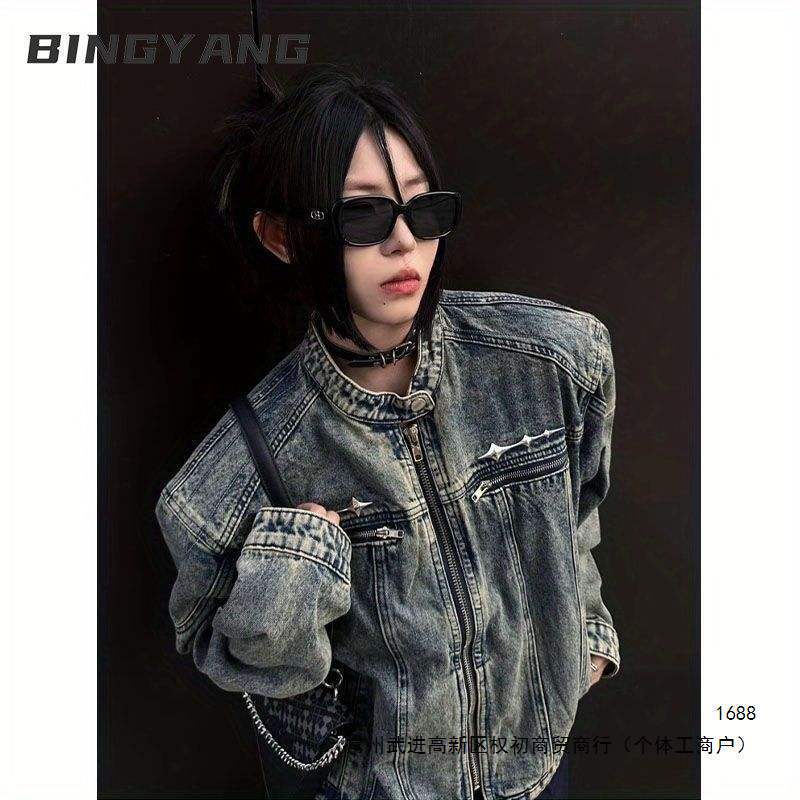 Denim jacket for men and women, spring loose-fitting couple's coat, ins American retro design, niche cool biker jacket Denim jacket for men and women, spring loose-fitting couple's coat, ins American retro design, niche cool biker jacket