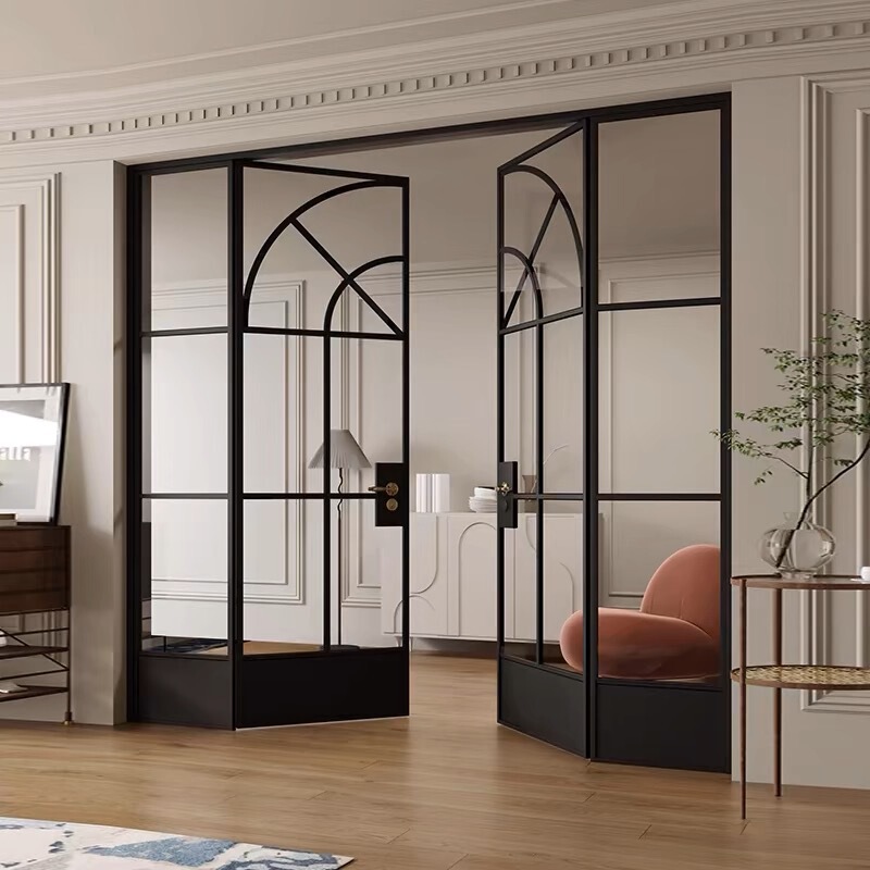 French-Style Vintage Glass Door, Cream-Colored Balcony Door, Kitchen Door, Courtyard Glass Door, Wrought Iron Double Door, Old Iron Door