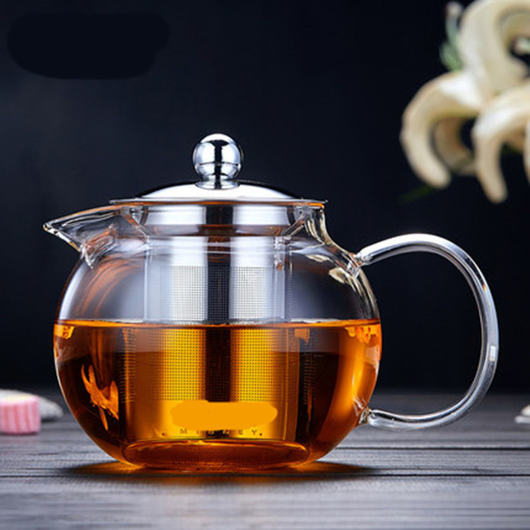 Thickened Glass Teapot with Stainless Steel Filter, Large Capacity Single Pot, Heat-Resistant Household Tea Kettle, Apple Pot