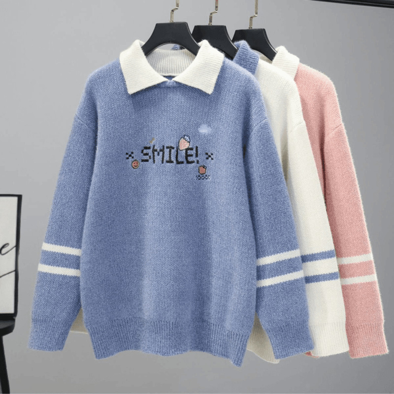 2025 New Autumn and Winter Thickened Sweater with a Turn-Down Collar, New Casual Versatile Top for High School and Middle School Students, Mink Velvet