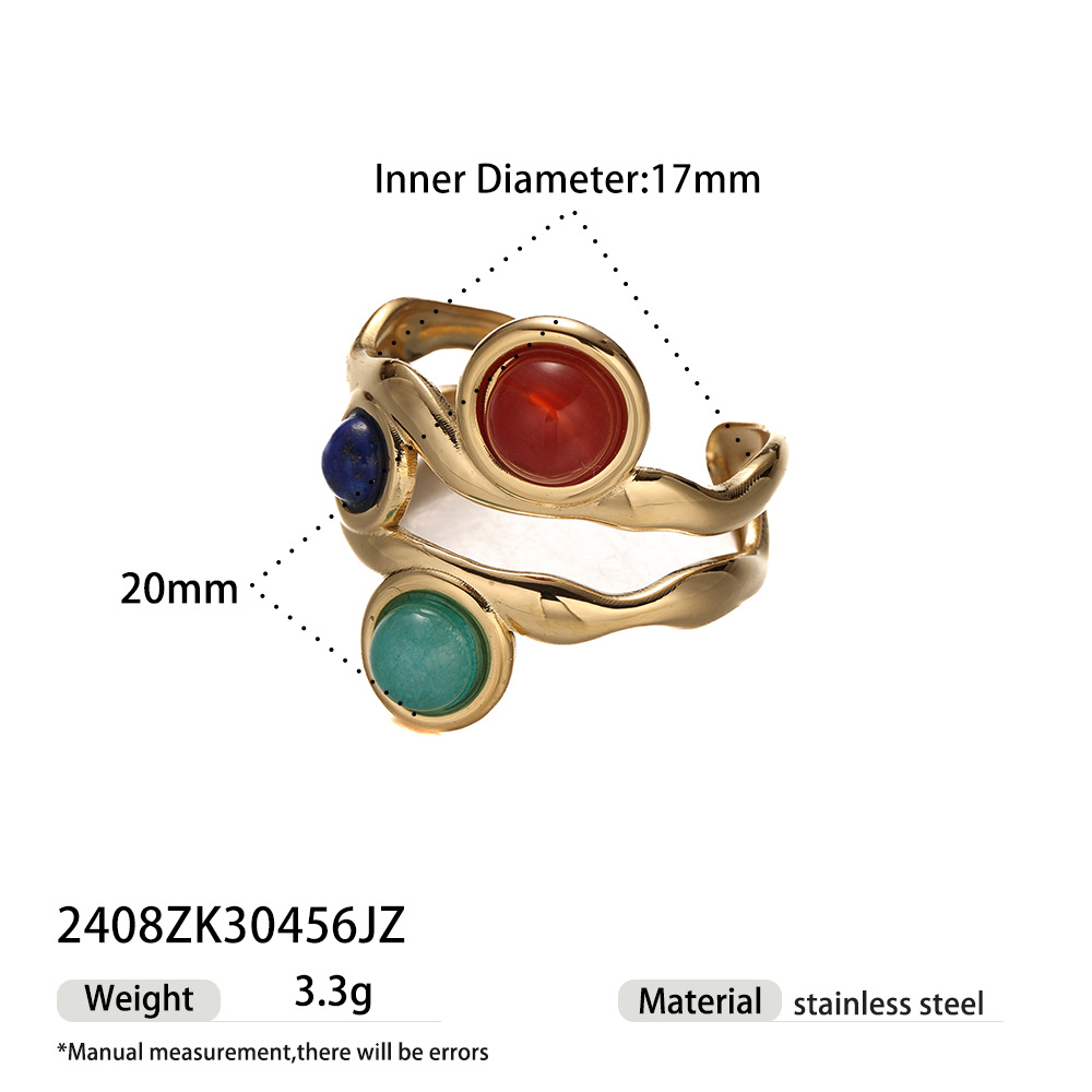 Anillo de acero inoxidable europeo y americano de Tena, sentido de diseño de nicho femenino, anillo de piedra natural con incrustaciones de todo fósforo, joyería explosiva transfronteriza