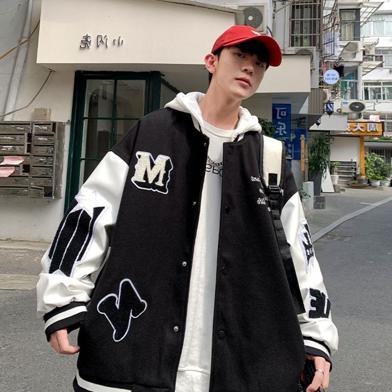 American vintage style thick baseball jacket, unisex couple outfit, spring and autumn embroidered loose trendy hooded coat