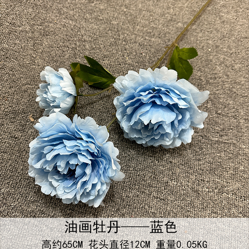 Flores artificiales de peonía de 3 cabezas, estilo Luoyang, pintura al óleo, flores falsas para decoración de bodas, salones, hogares y hoteles.