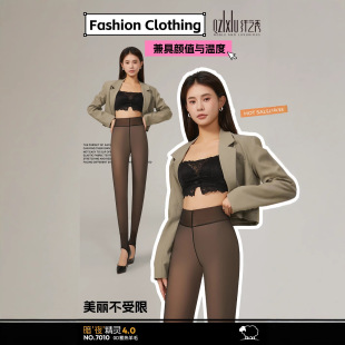 Black skin-transparent leggings women's autumn and winter outer wear fleece-lined thickened one-piece seamless light leg artifact cashmere foot leggings