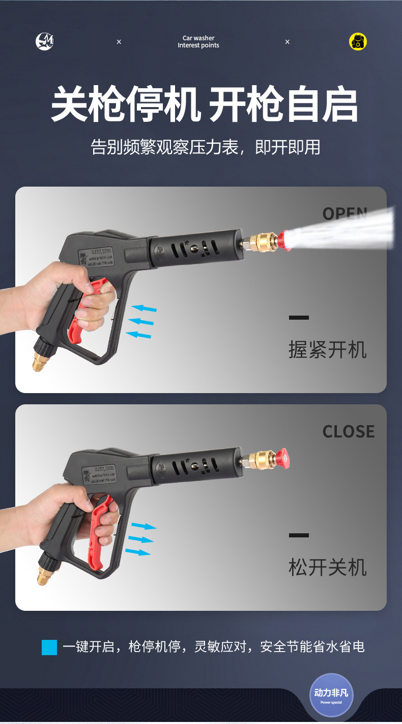 Black Cat High Pressure Car Washing Machine Household 220V High Power Car Washing Artifact Portable Car Brush Pump High Pressure Cleaning Machine