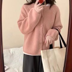 简约韩版软糯毛衣外套女春秋2025新款慵懒风宽松外穿针织开衫上衣
