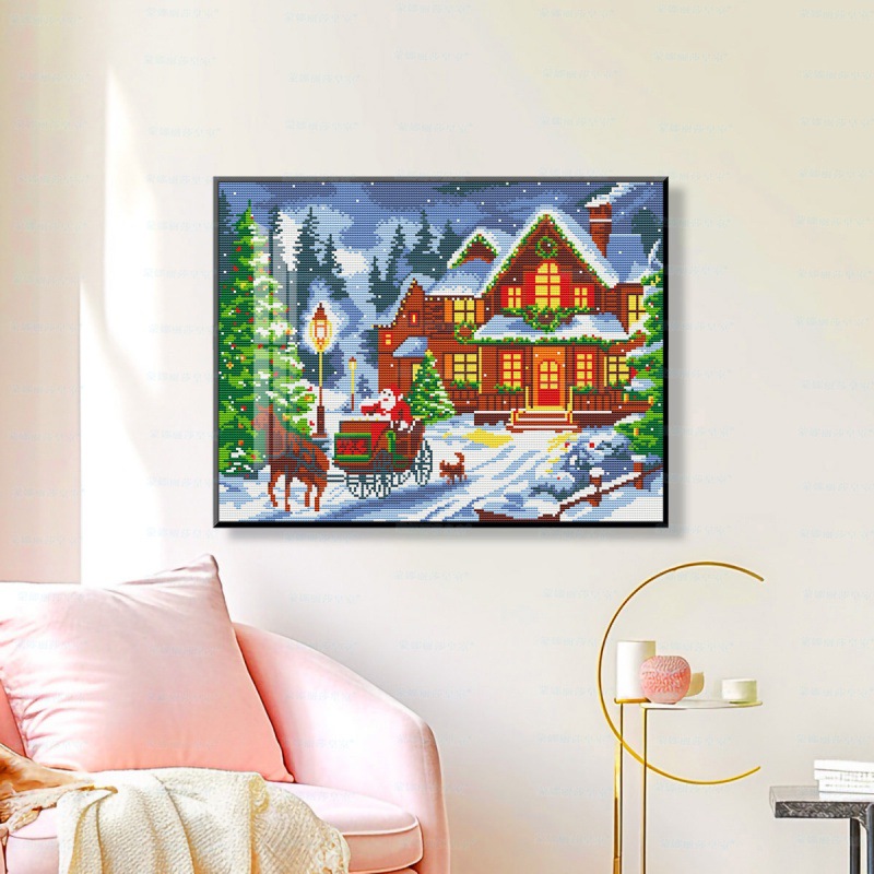 Mona Lisa Real bordado de cruz Navidad Nieve Pequeño paisaje arquitectura europea hermosa bordado de hilo de ensueño artesanal image 4