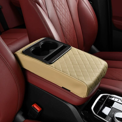 Armrest box pad Universal Model for Vehicles with Central - box-style-large-diamond-beige-armrest-cushion