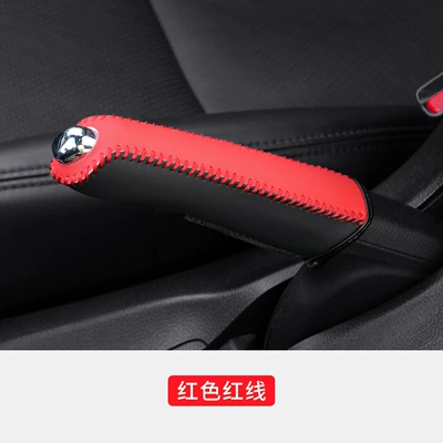 Sürətlər qutusu və əl tormozu başlıqları Hand-Sewn Car Gear Cover, Car - handbrake-cover-red-thread