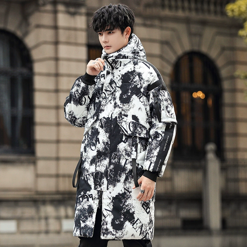 Winter long warm down jacket with hood, 2023, mid-length, for teenagers