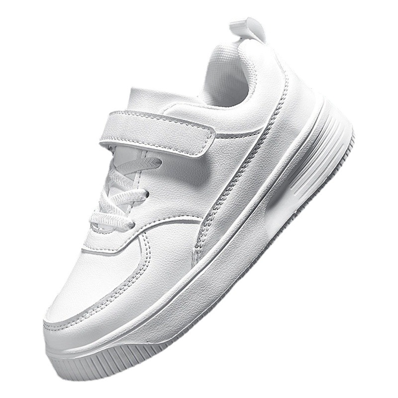 Campus white shoes boys' sneaker white wave shoes spring new leather waterproof medium and big children girls' board shoes
