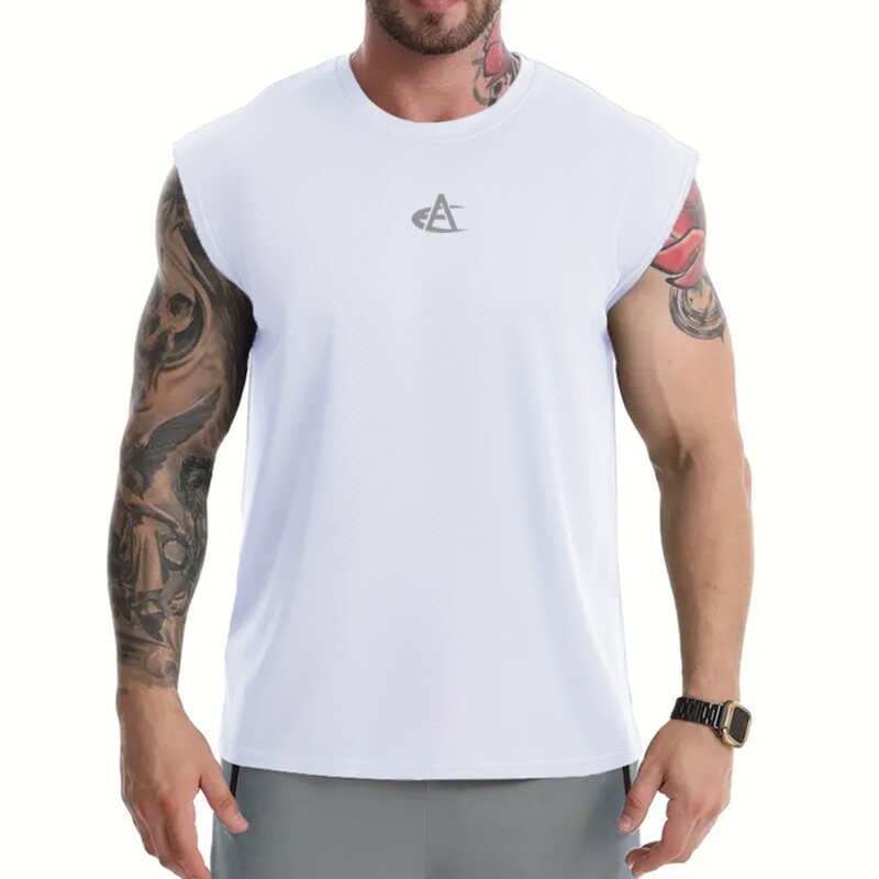 Cross-Border European and American Style Gym Sports Vest Men's Bodybuilding Vest T-Shirt Men's Running Training Clothing Top Cotton