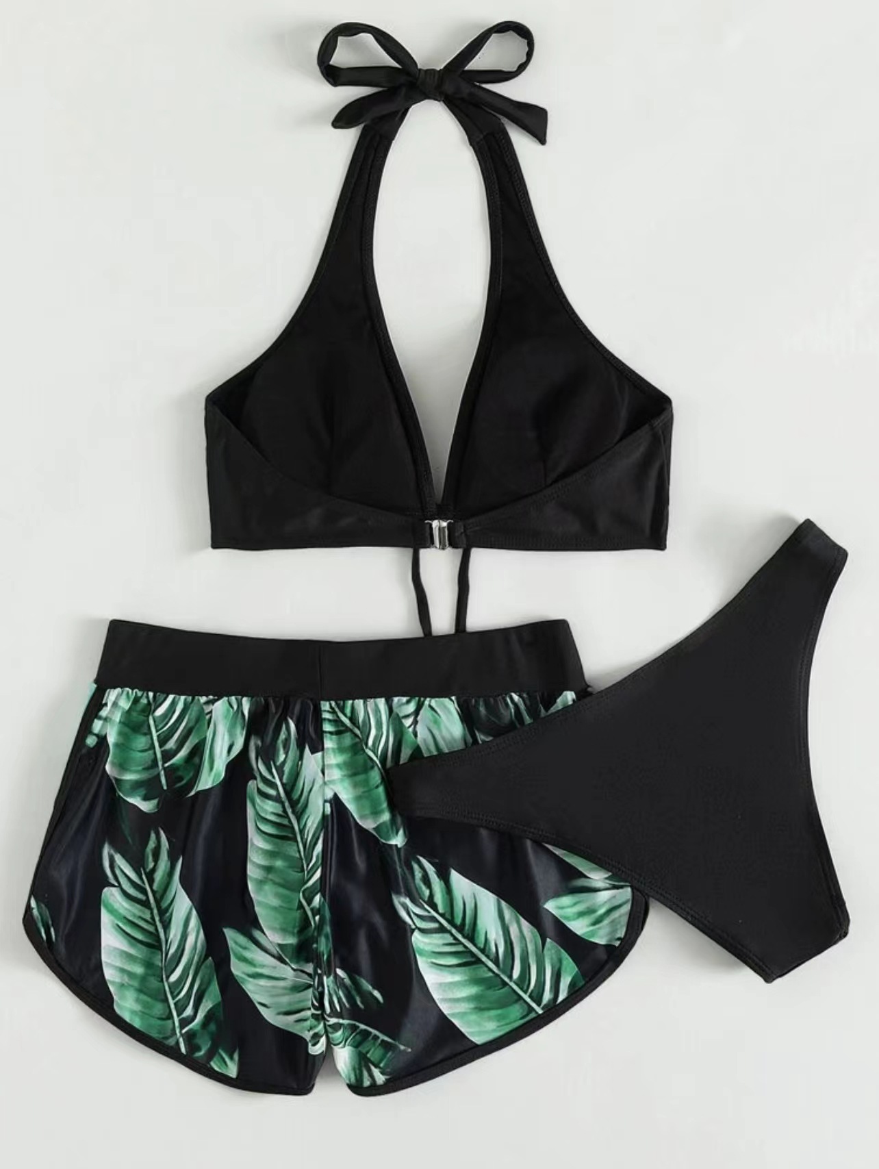 lotus leaf print shorts split swimwear set NSCSY127566