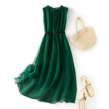 仙女风真丝连衣裙腰带无袖背心清凉透气宽松直筒裙2025夏季新款女