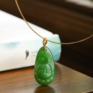 Jade Crafts Natural Xinjiang Hetian Jade Russian Material Jasper Old Material Spinach Green Maitreya Buddha Pendant Women's Pendant