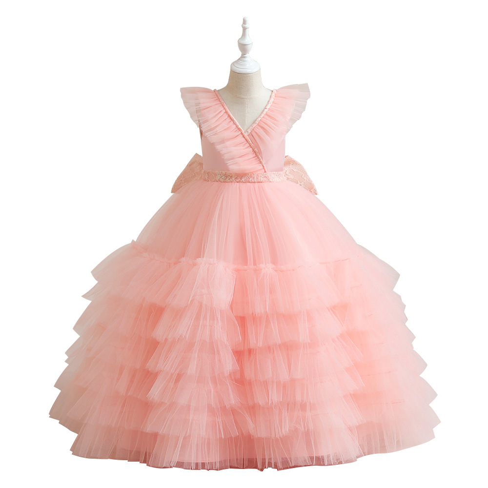 Europa y América Amazon nueva niña vestido princesa vestido en los niños de hilo neto terciopelo piano vestido de noche vestido