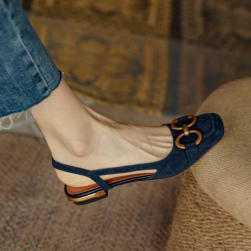 ins retro style ~ 2024 new flat sandals for women summer Baotou thick heel horsebit low heel single shoes mule shoes_voghion.com