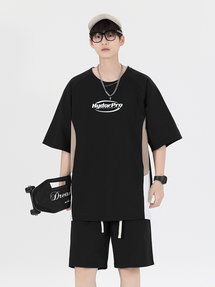 Traje deportivo suelto de estilo chino Camiseta de manga corta helada de verano para hombre Traje de pantalones cortos casuales de gran tamaño ligero y transpirable