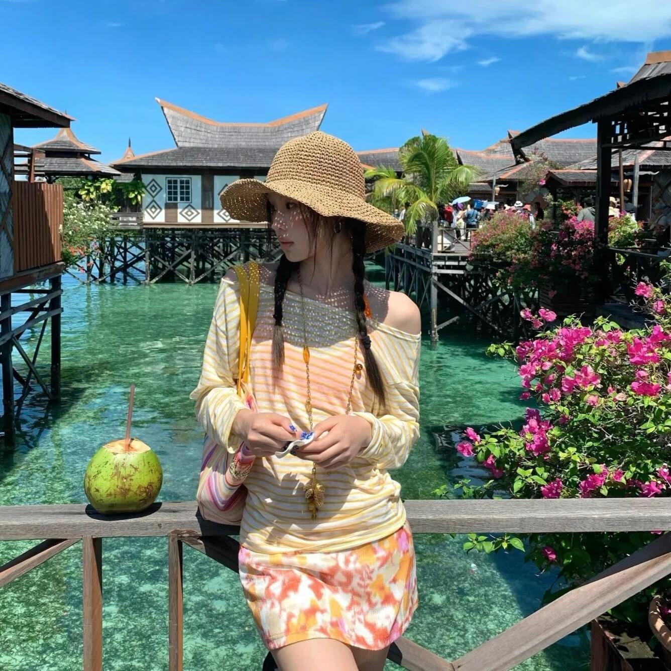 【Sweet Orange Party】Fresh Orange Floral Short Skirt Vacation Style High-End Slimming Cover-Up Two-Piece Swimsuit