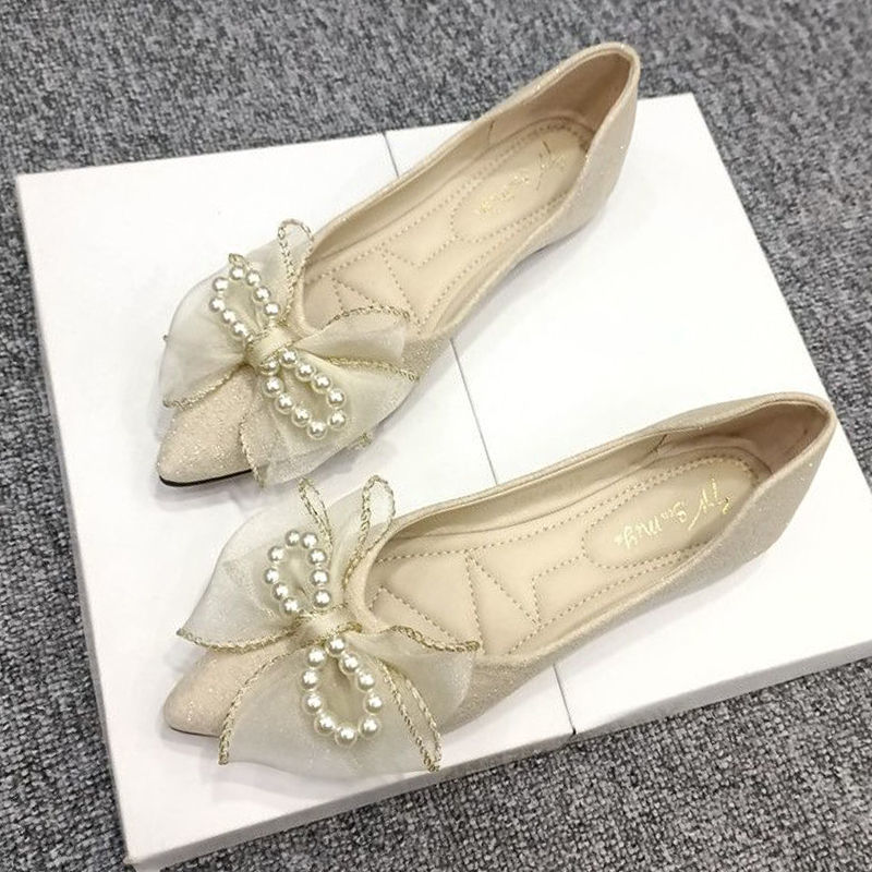 New Style Soft Sole Long Standing Not Tired Bow Flat Shoes Temperament Suitable for Bridesmaid Dress Shoes Women's 2024 Spring