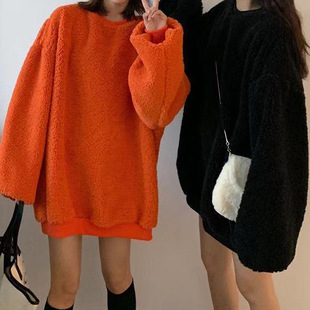 Lazy style lamb wool sweater women's fashionable ins fleece-lined thick Korean style loose student all-match top winter coat