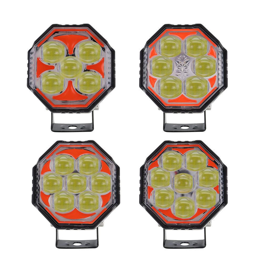 Customized Led Motorcycle Spotlights, Octagonal Spotlights, Dual-Color External Headlights, High-Brightness Electric Vehicle Lights