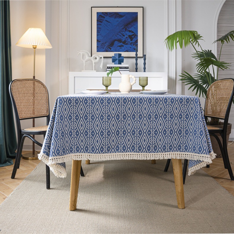 Nappe géométrique américaine INS, motif losanges ethnique, jacquard 100 % polyester avec pompons, rectangulaire_voghion.com