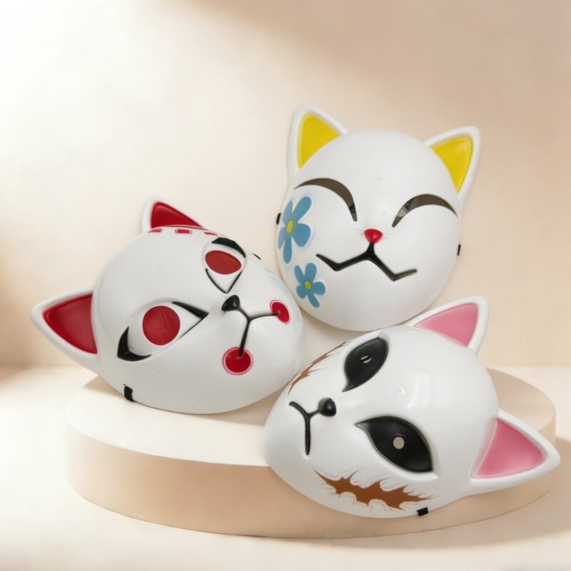 Halloween Party Mask Japanese Anime Demon Slayer Plastic Fox Half-Face Cat Mask Ghost Dance Horror Mask