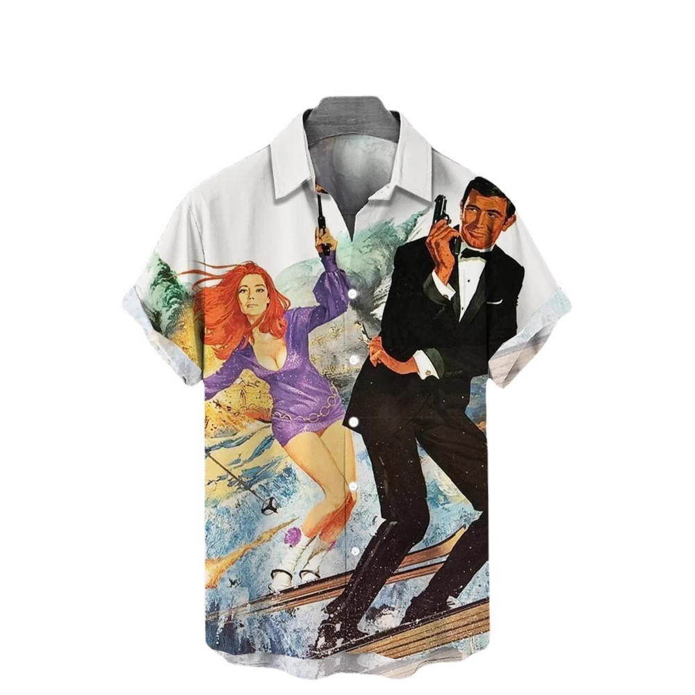 Trend de moda para hombres transfronterizos Camisa de manga corta hawaiana Camisa estampada digital 3D Transfronteriza Amazon