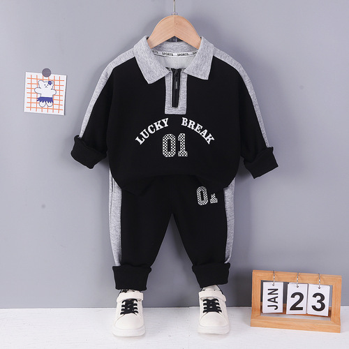 Children's suits, casual sports suits, boys' color-blocked lapels, half-zips, long-sleeved sweatshirts and sweatpants, children's two-piece trendy sets