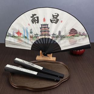 10inch Men's Fan Nanchang Tengwangge Tourism Scenic Spot Souvenirs Cultural and Creative Souvenirs Advertising Fan Ancient Style Folding Fan Wholesale