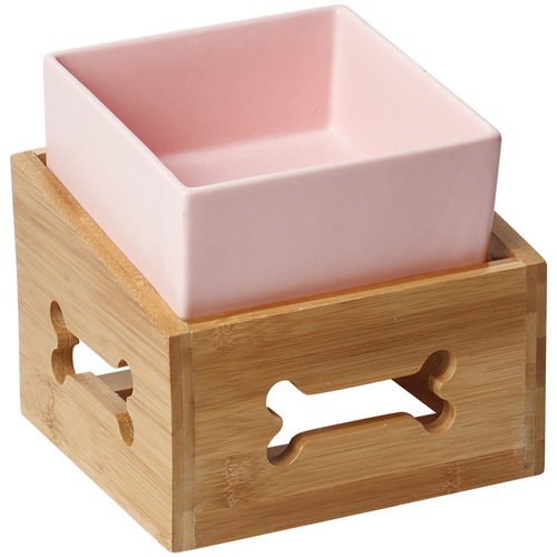 Pet Bowl Set for Dogs and Cats - Dual Bowls for Food and Water, Anti-Toppling High-Stand Ceramic Pet Feeding Tray with Dog Bowl for Eating and Drinking, Protects Neck Cervical Area