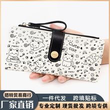 新款女士长款钱包日式可爱猫咪印花多功能多卡位大容量手拿包钱包