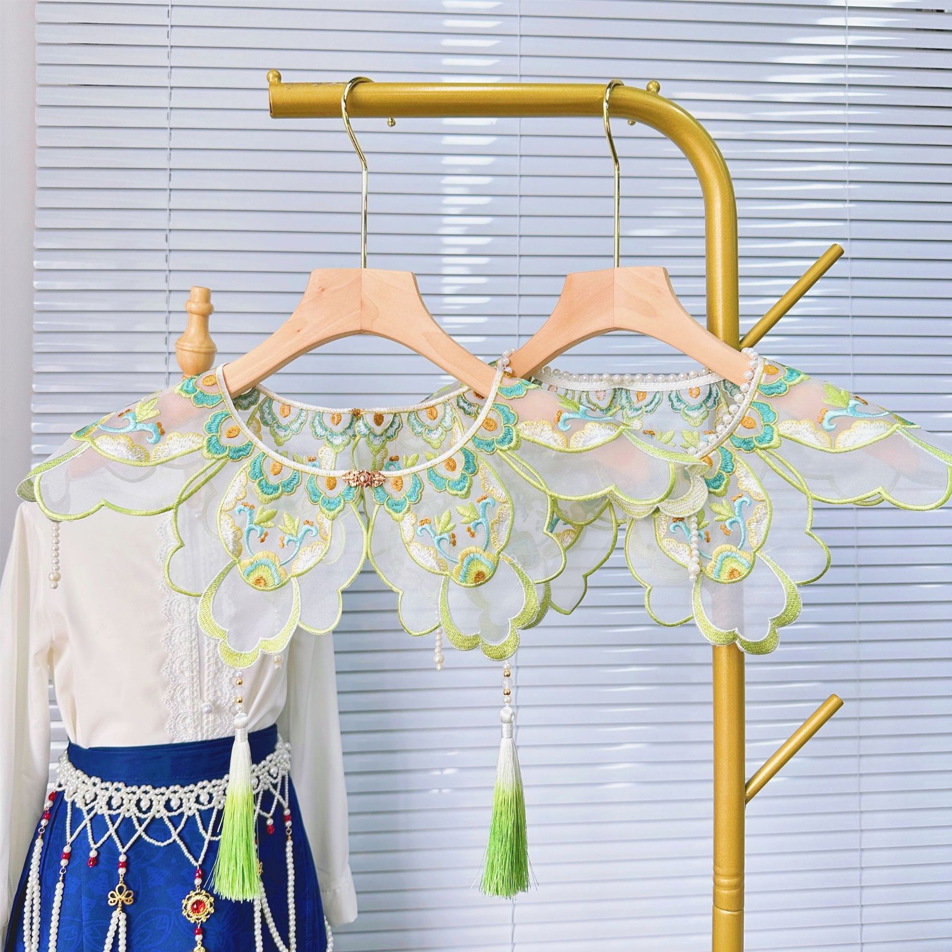 Hubo verde Ming Han hombro nublado industria pesada bordado falso collar collar decoración adulta falda de caballo accesorios de ropa de licenciatura image 9