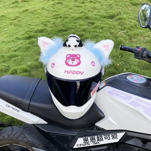 Plush Creative Helmet Decoration Light Blue Fluff Love Heart Cat Ears