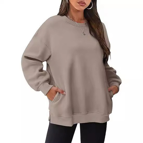 2025 European and American Women's Fashion Crewneck Sweatshirt Set - Oversized and Loose Fit with Fleece Lining