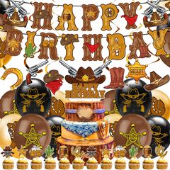 西部のデニムのパーティーの装飾用品は旗のケーキを引っ張ります。