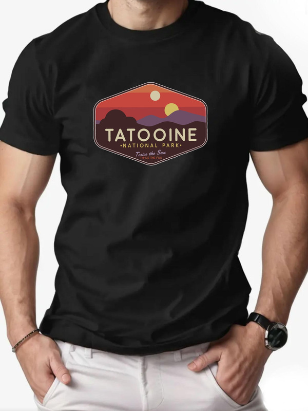 Men's Tatooine National Park Pattern Summer T-Shirt, Bright Yellow Casual Short-Sleeved Top with Sunset Design Men's Tatooine National Park Pattern Summer T-Shirt, Bright Yellow Casual Short-Sleeved Top with Sunset Design