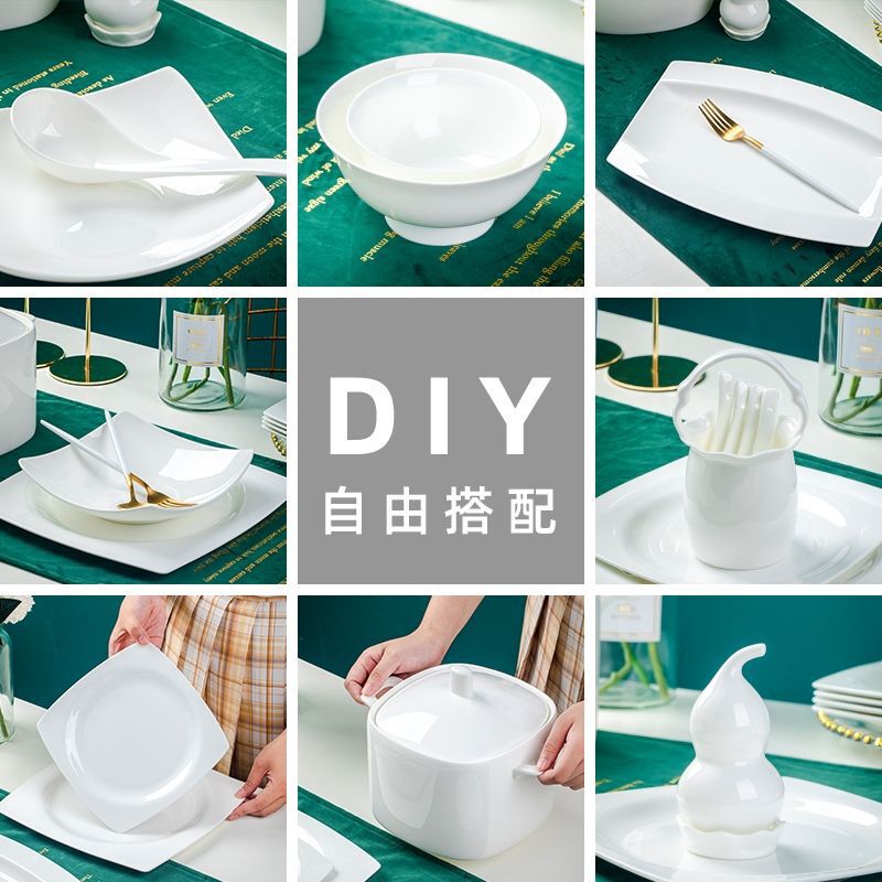 DIY square plate bowl Jingdezhen underglaze color bone china Nordic spare parts tableware suit free matching combination meal
