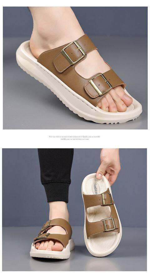 Dép sandal nam quai ngang đục lỗ kiểu La Mã, đế bằng 2 cm, thoáng khí — Màu nâu, màu đen chi tiết 18