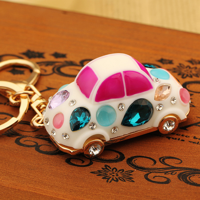 Rhinestone Beetle Car Keychain for Women Korean Version Creative Bag Pendant Metal Key Chain Ring Business Gift Wholesale