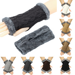 Cross-border fuzzy and thick knitting gloves winter diamond fingerless sleeve warm thick fluffy short gloves