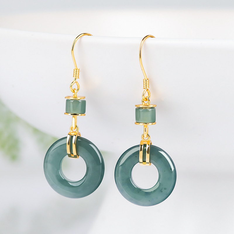 high-grade S925 Set natural Emerald Blue Water Earrings Ice jade fashion Female models Earrings Earrings ins